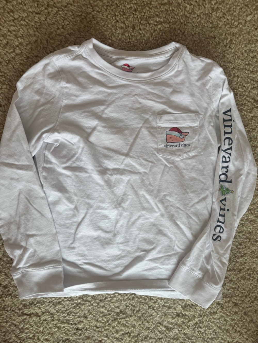 Vineyard Vines White Tee with santa Whale Neck Logo